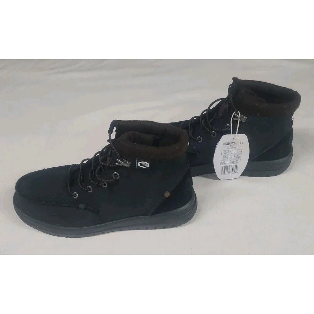 Hey Dude Shoes Bradley Boot Leather in Leather Black Men's size 8 NEW